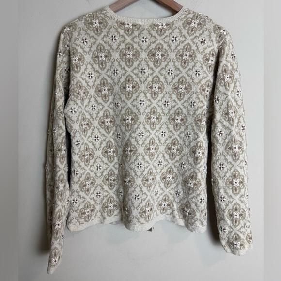 Vintage Talbots Womens Floral 3D Print Button Cardigan Sweater Large Tan Grandma - Picture 5 of 5